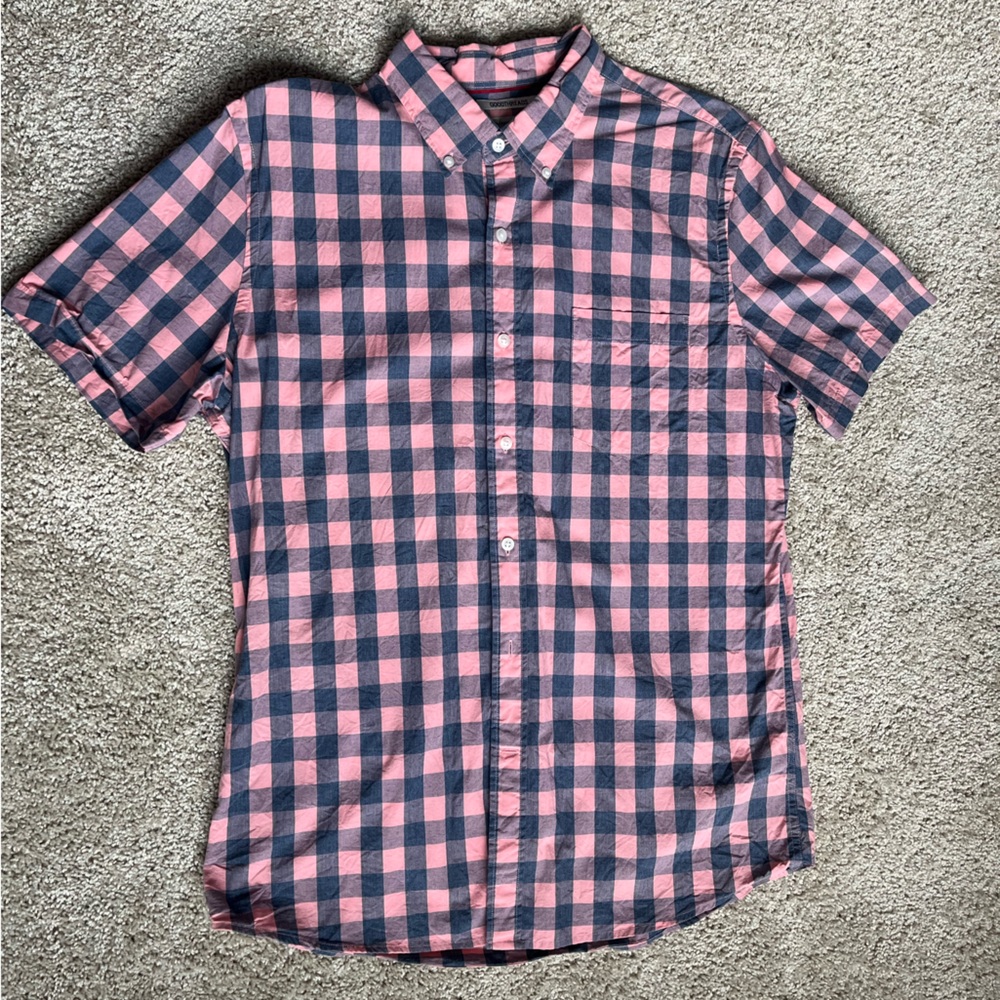 GoodThreads Men’s Checkered Slim Fit Short Sleeved Button Down Dress Shirt